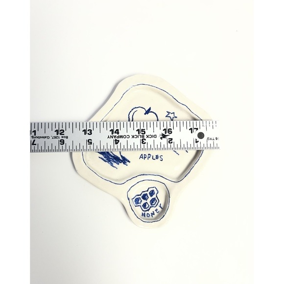 Frank Ceramics Hayom Rosh Hashanah Snack Plate Apple Studio Pottery Judaica Blue - Picture 3 of 4